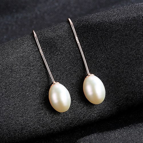 Women's Drop Earring Genuine 7-8mm Nature Pearl Hook Earrings for Women 925 Sterling Silver Jewelry Pearls