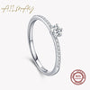 Ailmay Real 925 Sterling Silver Simple Sparkling Round Clear Zircon Ring For Women Classic Luxury Wedding Accessories Jewelry