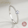 Ailmay Real 925 Sterling Silver Simple Sparkling Round Clear Zircon Ring For Women Classic Luxury Wedding Accessories Jewelry