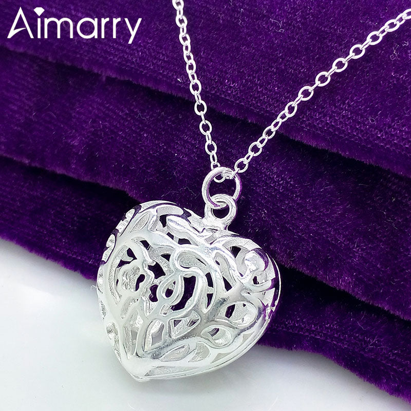 Aimarry 925 Sterling Silver 18 Inch Charm Love Heart Pendant Necklace For Women Wedding Birthday Party Gifts Jewelry