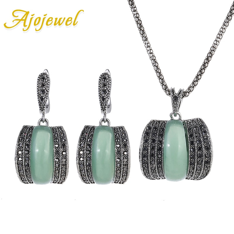 2020 Original Green Stone Fine Vintage Jewelry Sets For Women Bijoux Femme New Model CZ Jewellery Sets