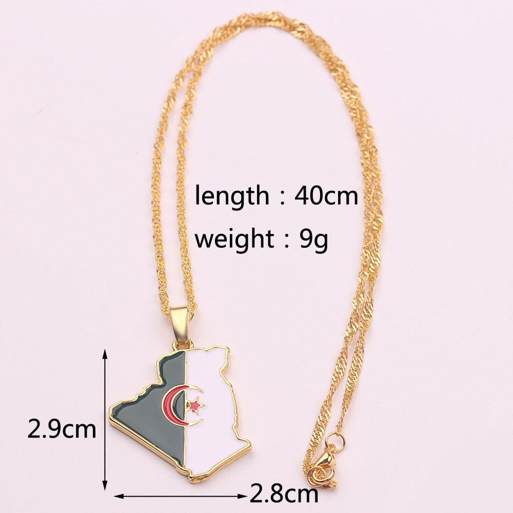 Algeria Map & Flag Necklace Gold Color Enamel Map Pendant Chain necklaces Trendy Jewelry Maps of Algeria Ethnic Gifts Bijoux