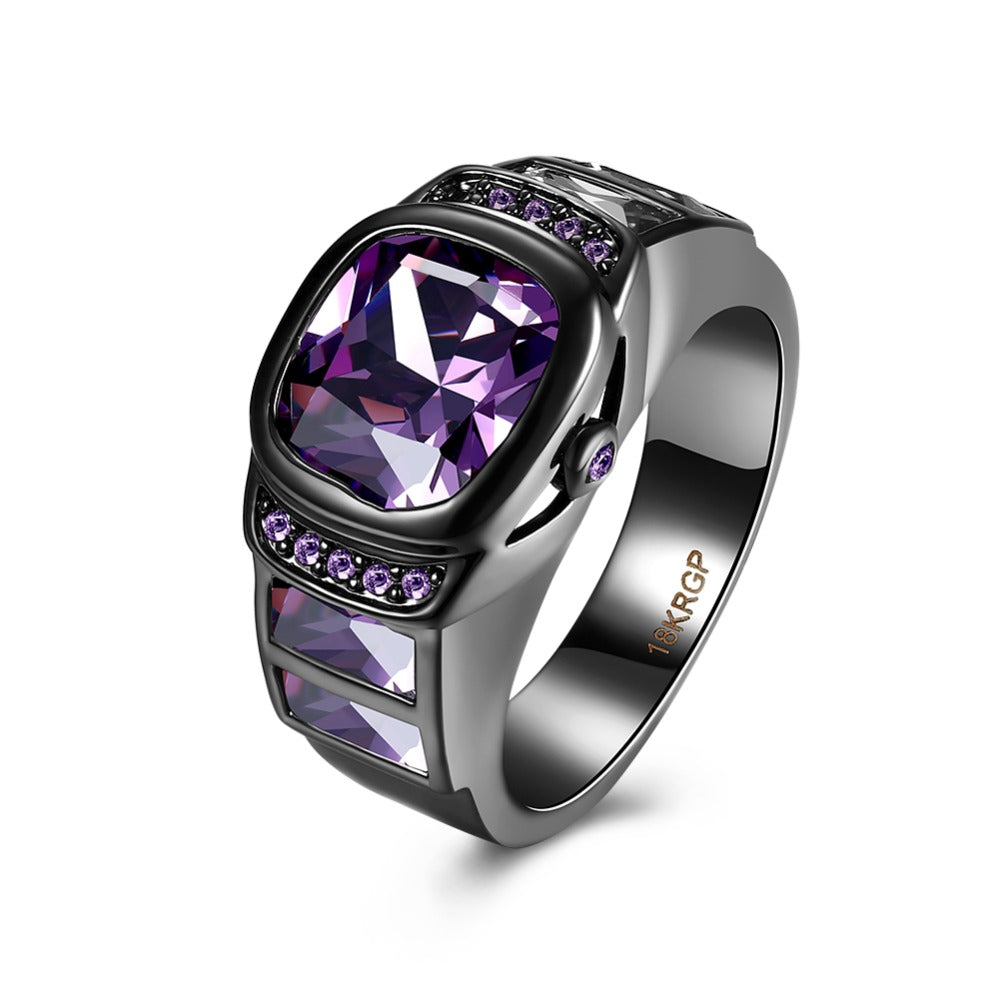 AliExpress Hot Sale plated Black Gun Ring with zircon women Purple Classic Charm Jewelry Pretty Christmas gift Top quality R869
