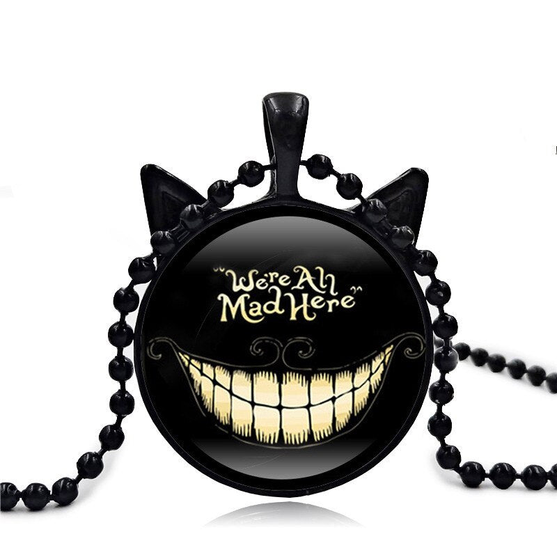 Alice In Wonderland Cheshire Cat necklaces & pendants Glass Cabochon Cat Ears Pendant Bead Chain Necklace for Women 2022