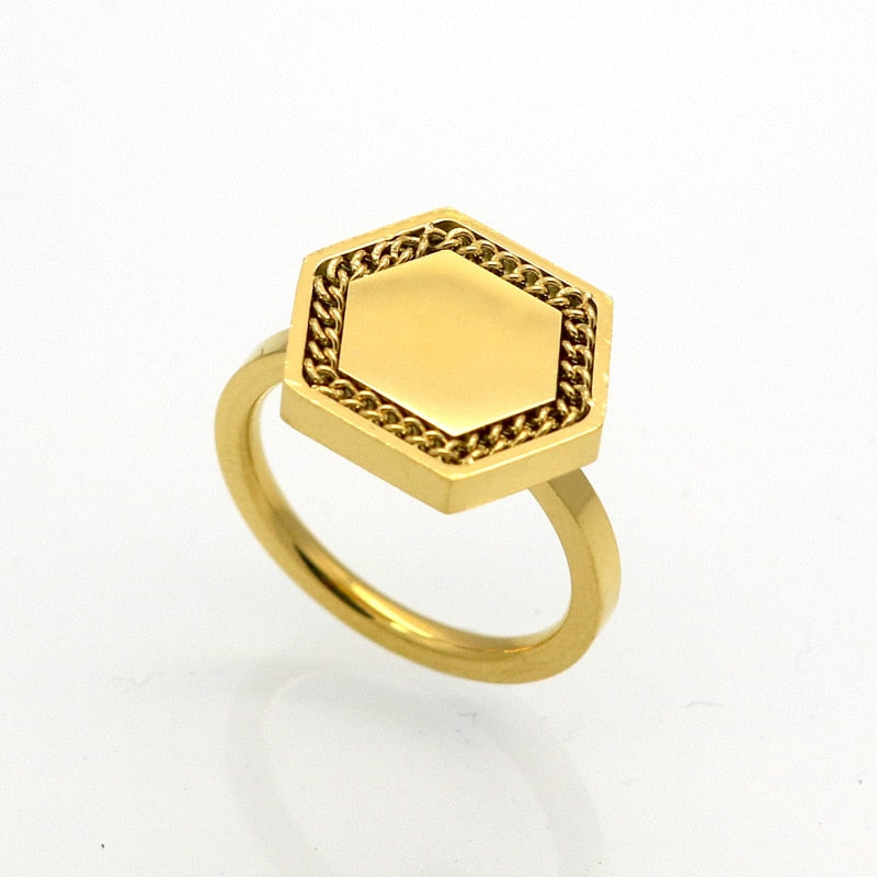 Aliexpress Sale Vintage Geometric Square Women Men Knuckle Steampunk Ring Yellow Gold Thick Chain Statement Ring Bague jewelry