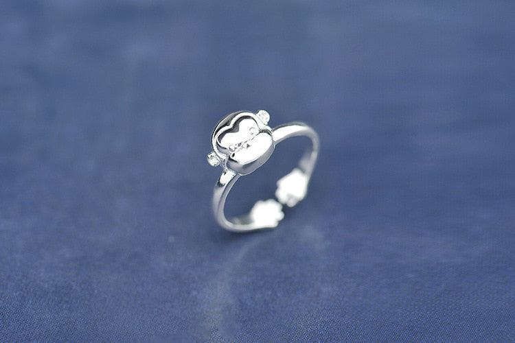 Aliexpress Sale Vintage Lovely Animal Monkey 925 Sterling Silver Gold Opening Ring Women Men Children Knuckle Ring Bague Jewelry