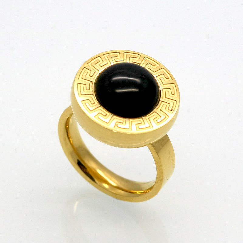 Aliexpress Sale Vintage Roman Number Women Men Couple Ring Yellow Gold Color Black Rhinestone Statement Ring Bague Fine jewelry