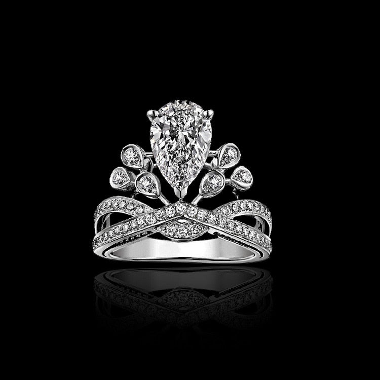 Aliexpress sale classical water drop crown cz diamond cuff rings sterling silver 925 women wedding engagement ring charm jewelry