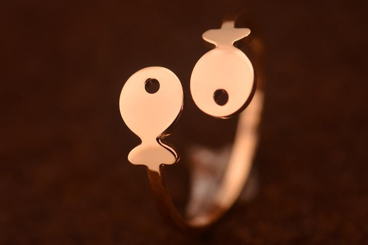 Aliexpress sale cute christian fish 3d animal rose filled gold plated women men stainless steel open tail ring anillos jewelry