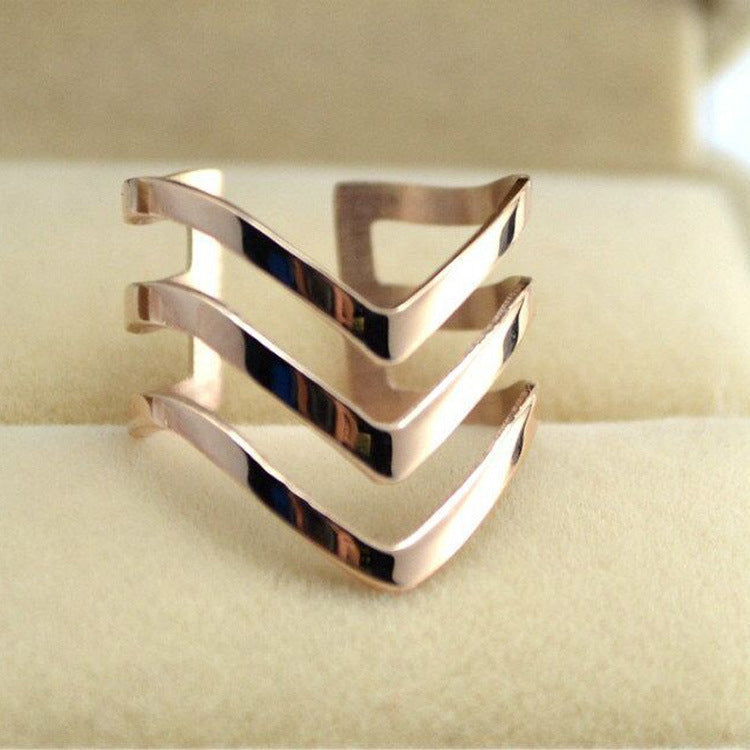 Aliexpress sale doublelalyer cuff knuckle ringsrose gold titanium steel punk ring for women men anillos fashion jewelry