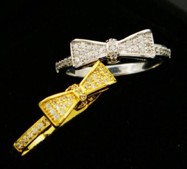 Aliexpress sale fashion bow knot ring gold inl copper shiny aurstrian crystal zirconia rings for women girl wedding jewelry