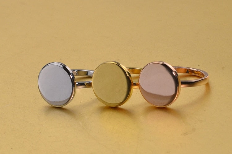 Aliexpress sale fashion shiny circle bezel yellow/rose/white gold color ring for women men rings stainless steel anillos jewelry