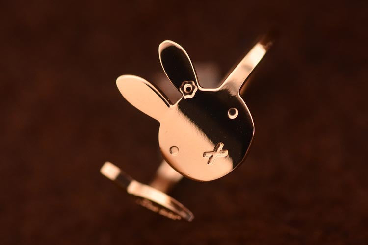 Aliexpress sale trendy korean rabbit lovely stainless steel open ring for women girl rose gold plated female ring anel for party