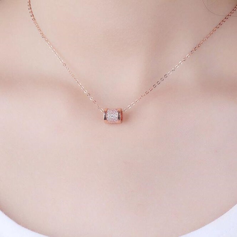 Allergy 925 Sterling Silver Jewelry Round Ball Simple Fashion Female Wild Crystal Clavicle Chain Pendant Necklace H195