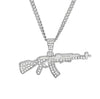 Alloy AK47 Gun Pendant Necklace Iced Out Rhinestone With Hop Miami Cuban Chain Gold Silver Color Men Women Jewelry