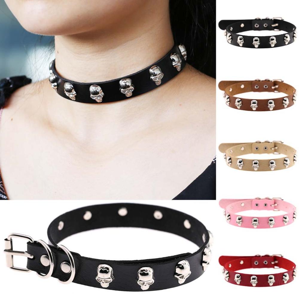 Alloy Skull Rivets Charm Punk Rock Choker Necklace Clavicle Women Collar Colier Purple PU Leather Gift Jewelry Freely Shipping