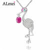 0.7ct Ruby Flamin Bird Animal Pendant Necklaces with Clear White CZ Women Luxury Jewelry for Women Gift with Box CN035