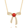 1.5ct Coral Crystal with Zircon Bowknot Bow Necklaces Pendant Gold Color 925 Sterling Silver Fine Jewelry Box 40% FN039