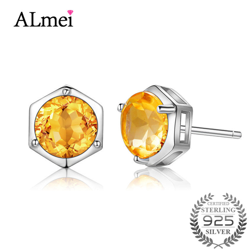 1.6ct Yellow Stone Citrine Beautiful Stud Earrings for Women Anniversary Silver 925 Gift Female Jewelry with Box 10% CR005