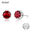 100% Real 925 Sterling Silver Earrings for Women Jewelry Luxury 1.7ct Round Garnet Stud Earring Gifts with Box 10% CR001