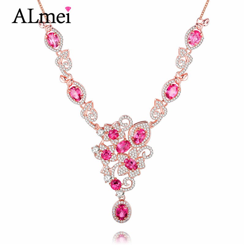 10pcs Topaz 925 Sterling Silver Sakura Flower Necklaces & Pendants Cherry Blossoms With Rose Gold Color Free Box 40% FN029