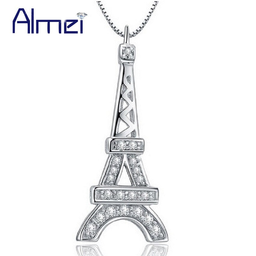 Almei 15%Off Women Necklaces Eiffel Tower Crystal Rhinestone Pendant Necklace Party Jewelry Girls Gift on March 8 JS800