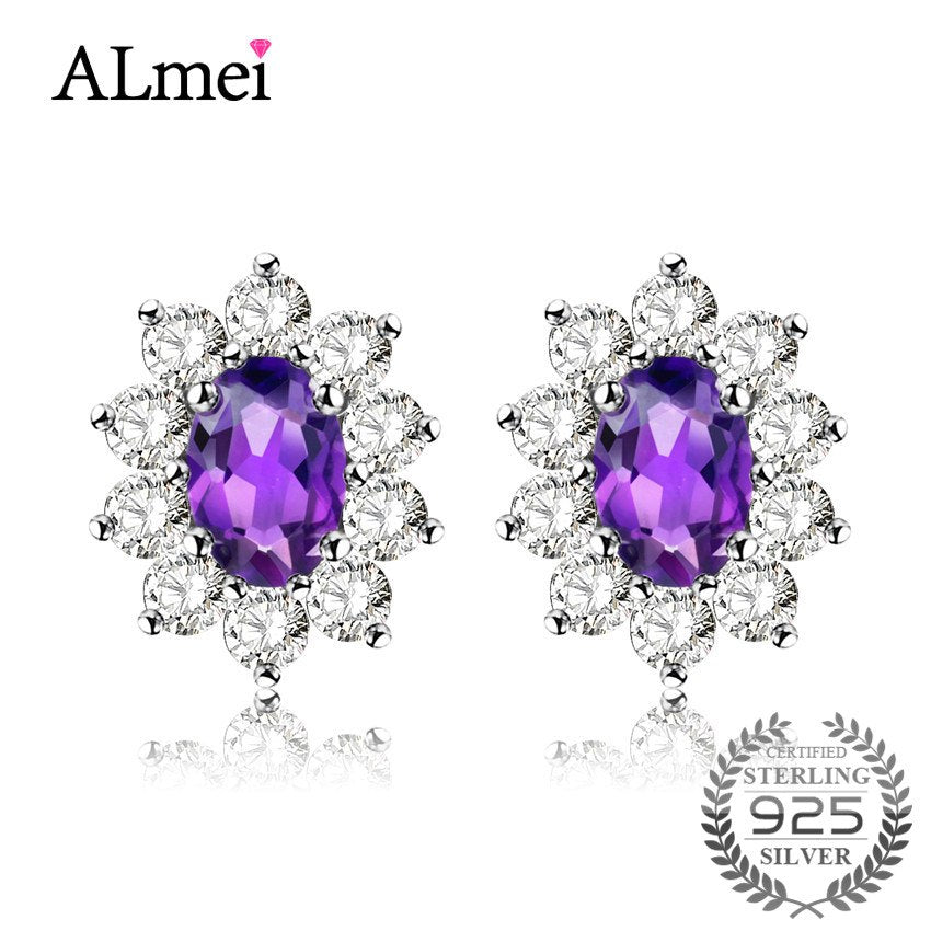 1ct Amethyst Bridal Stud Earrings for Women 925 Sterling Silver Princess Diana William Fine Jewelry with Box 10% CR002