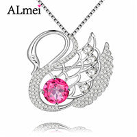 2.5ct Pink Topaz Sweet Cute White Swan Necklace Genuine 925 Sterling Silver Women Jewelry Birthd Present with Box CN051