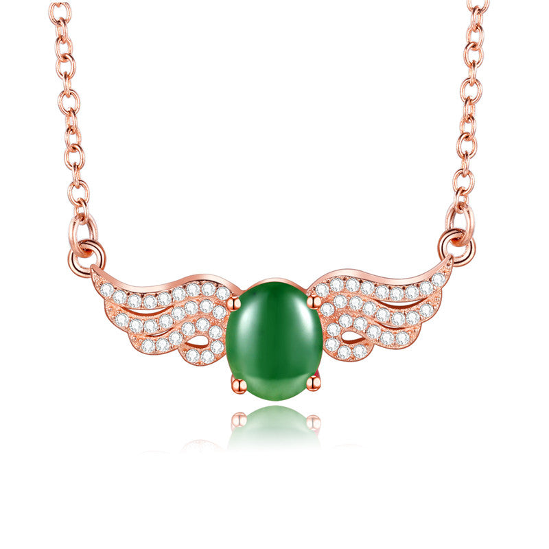 2.5ct Rose Gold Color Beard Green Jasper Angel Pendant Clavicle Necklace 925 Sterling Silver Jewelry with Box 40% FN085