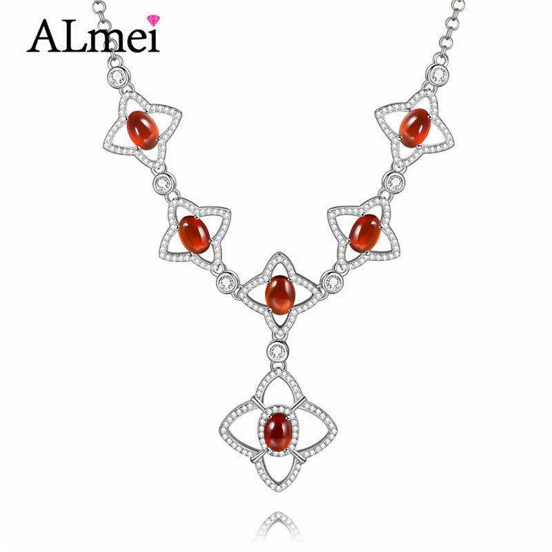 2020 1.2ct Garnet 925 Sterling Silver Stars Chain Necklaces Red Zircon Pendant Wedding Necklace for Women FN031