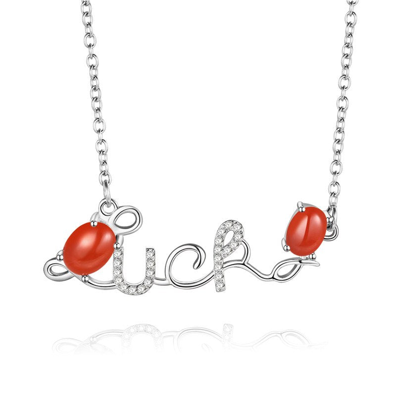 2020 3ct Red Agate Stone Words Necklaces Lucky Word Necklace Best Gift for Friends Lover with Chain FN034