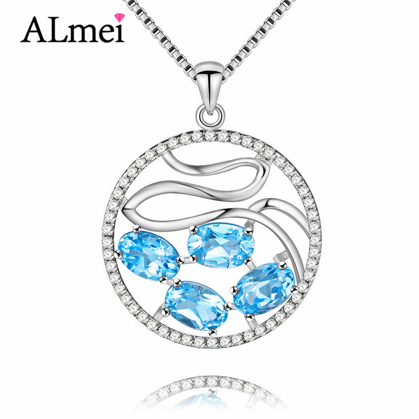 2020 4pcs 0.4ct Sky Blue Topaz Pendant Unique Natural 925 Sterling Silver Necklace Jewelry for Women with Chain Box CN019