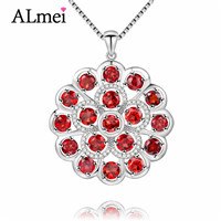 2020 7.2ct Long Big Flower 32mm*32mm Garnet 925 Sterling Silver Red Gemstone Pendant Fine Jewelry for Women CN052