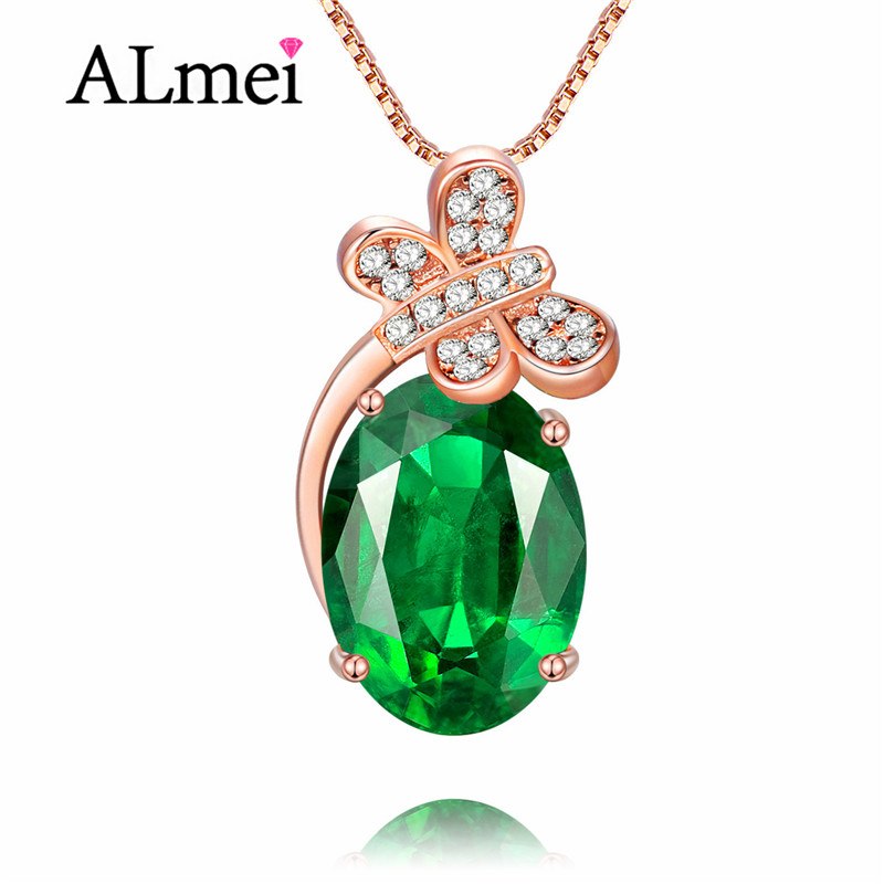 2020 Female Green Bead CZ Pendant Rose Gold Color Butterfly Statement Necklace Silver 925 Fine Jewelry for Women CN010