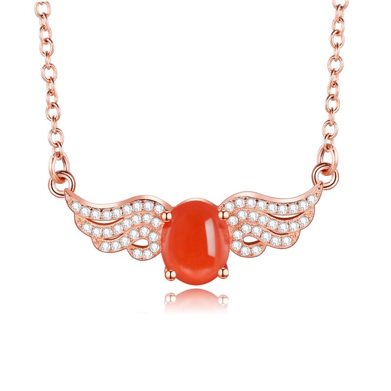 2ct Angel Wings Agate Beads Crystal Jewelry Silver 925 Rose Gold Color Pendant Necklace Dropshipping with Box 40% FN042