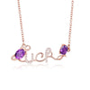 2ct Purple Prehnite LUCKY Words Necklace 925 Sterling Silver Rhinestone Fine Jewelry for Friends with Box 40%FN038