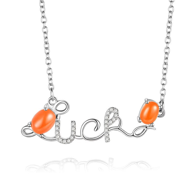 2pcs Garnets Beads LUCKY Words Letter Necklaces Silver 925 Jewelry Bridesmaid Gift Collier Accessories Free Box 40% FN092