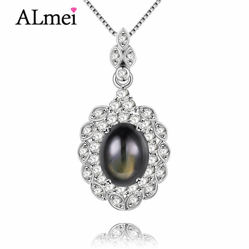 3ct Star Sapphire Zirconia Halo Solitaire 925 Sterling Silver Necklace Pendant Costume Jewelry for Women with Box 40%FN015
