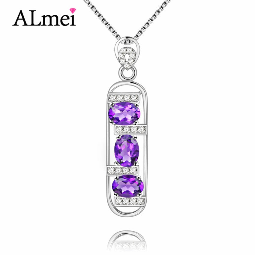 3pcs 0.4ct Amethyst Purple Bar Pendant Genuine 925 Sterling Silver Irregular Necklace Jewelry for Friends with BoxCN018