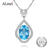 5CT 925 Sterling Silver Natural Blue Oval Topaz Statement Pendant Women Necklace Silver Zircon-Jewelry with Box 10% CN003