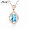 5CT Blue Topaz Stone Solid 925 Sterling Silver Pendant Fine Jewelry Rose Gold Color Necklace Gift for Women with Box CN060