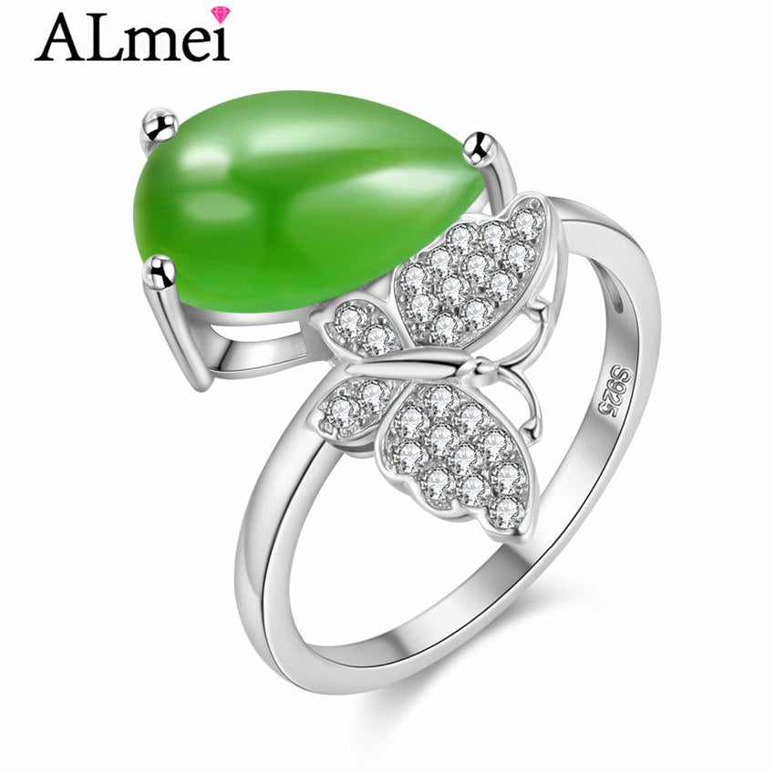 5ct Pear Cut Teardrop Shape Jasper and CZ Butterfly Rings 925 Sterling Silver Jewelry for Women Summer with Box CJ018