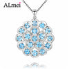 7.2ct Big 925 Sterling Silver Light Blue Topaz Crystal Stone Round Pendant Natural Rhinestone Jewelry with Chain Box CN053