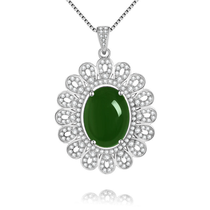 8ct Green Jasper Women Luxury Statement Necklace Silver 925 Flower Maxi Necklaces Gem Chain Jewelry Free Box 40% FN073
