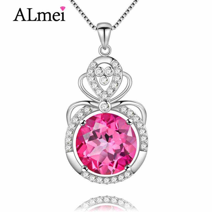 8ct Pink Topaz Chain Necklace 925 Sterling Silver Natural Gemstone Women Fine Jewelry Colar Gargantilha with Box 40% FN006