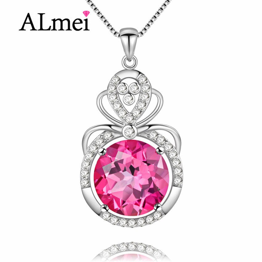 8ct Red Topaz Natural 925 Sterling Silver Zircon Round Perfume Bottle Necklaces & Pendants for Women with Box 40% FN006