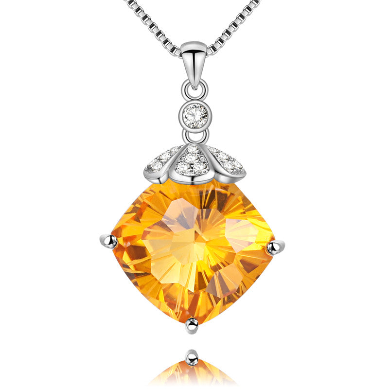 8ct Square Citrine New Women Crystal Rhinestone Collar Necklace Silver 925 Wedding Birthd Jewelry Free Box 40% FN078