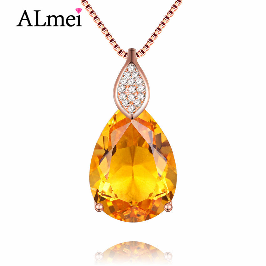 8ct Teardrop Citrine Bead 925 Sterling Silver Rose Gold Color Vintage Neck Jewelry Decoration for Women with Box 40% FN013