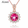925 Sterling Silver Luxury Elegant Simple White CZ Stone Red Round Topaz Sunflower Pendants Necklace with Box 40% FN009
