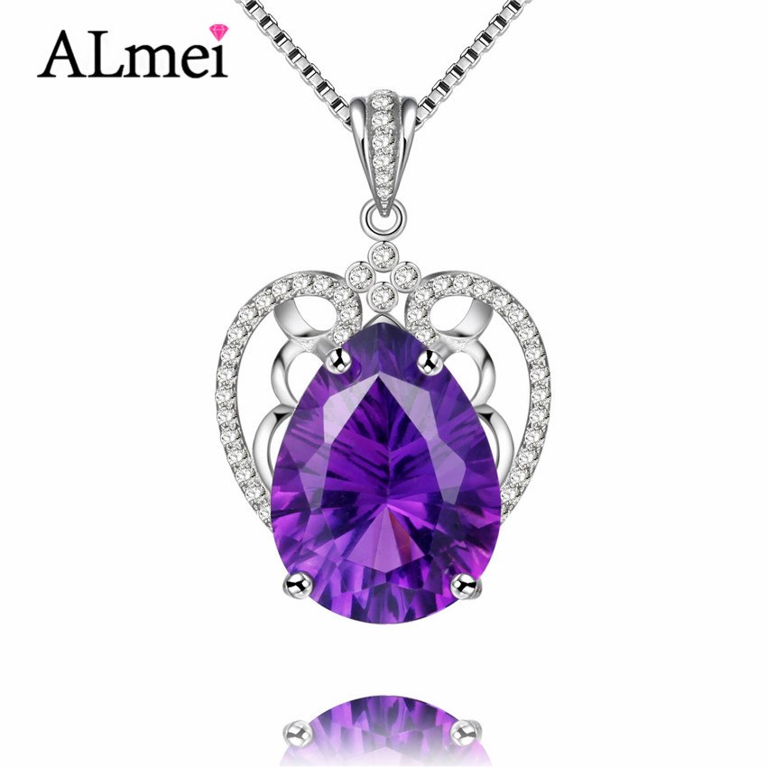 925 Sterling Silver Necklaces Natural Purple Drop Pendant Amethysts Jewelry Big Rhinstone for Women Gift with Box CN031